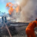 Bombeiros militares em ação de combate ao incêndio ocasionado na colisão entre duas carretas na TO-040, em Dianópolis - Foto: (Cabo Da Silva/Governo do Tocantins)